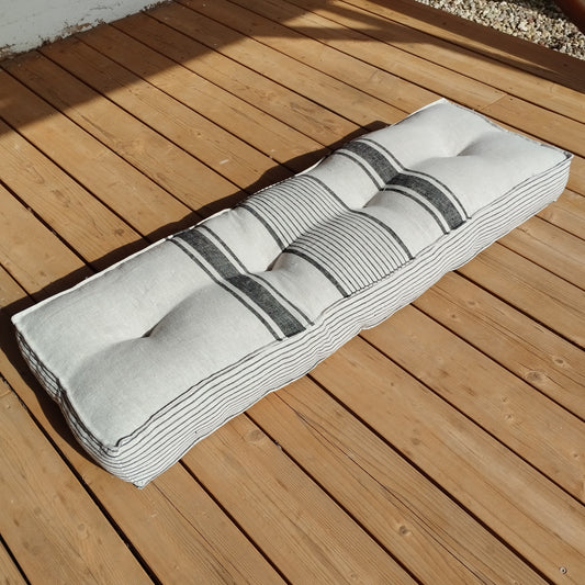 Bench cushion in French striped linen,  floor cushion in Custom size, shikibuton thick mat Shiki futon filled organic fiber filler