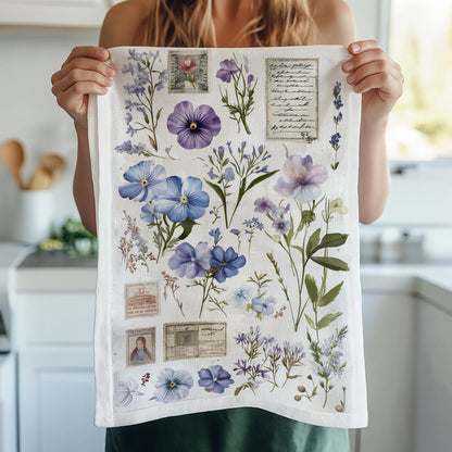 Blommig kökshandduk i linne - blommigt blommönster Handdukar - Farmhouse Dish Décor Kökshandduk med franska Provence-blommor