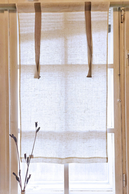 Linen curtains valance with tie up, farmhouse kitchen curtains in white with natur ties