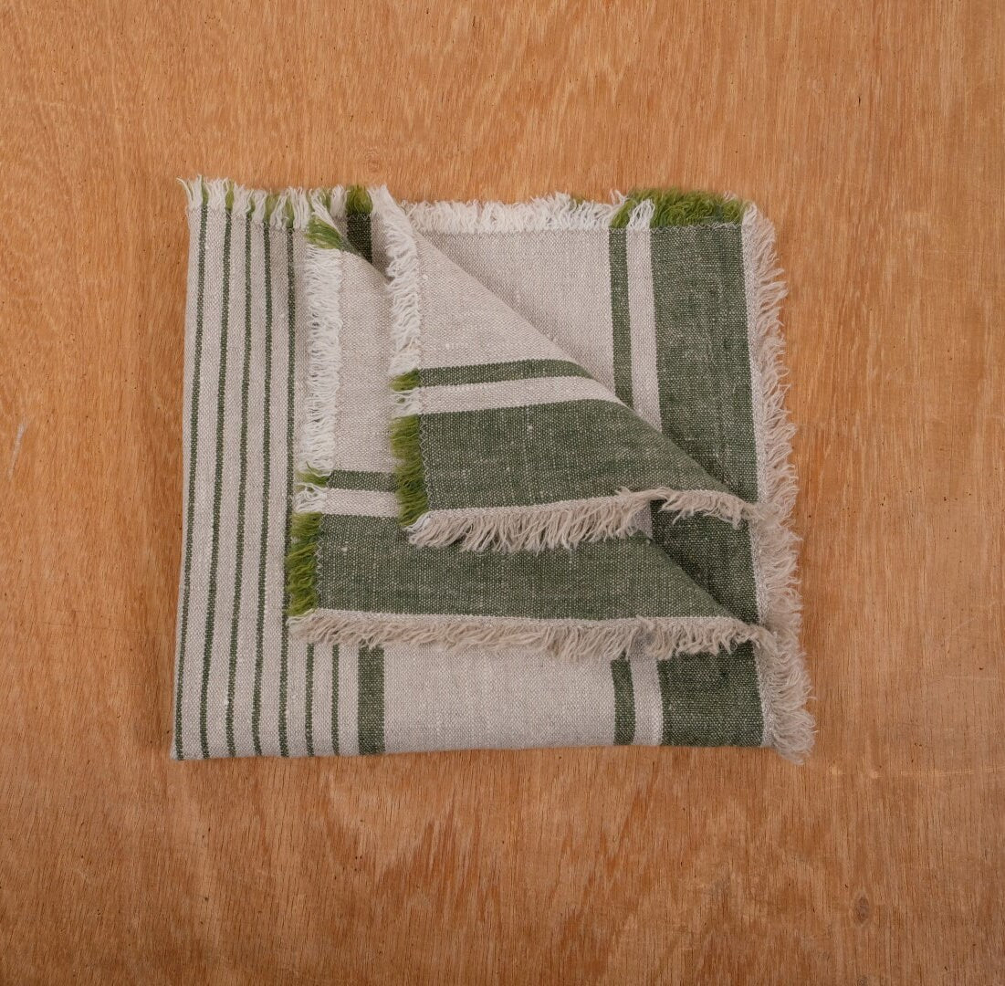 Rustic linen napkins - French grain sack linen stripes Cottage farmhouse country style Set of napkins. Stonewashed flax cloth placemats
