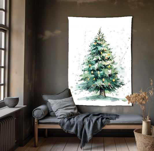 Christmas market Tapestry wall tapestry, Christmas decor Holiday tapestry, 100% linen