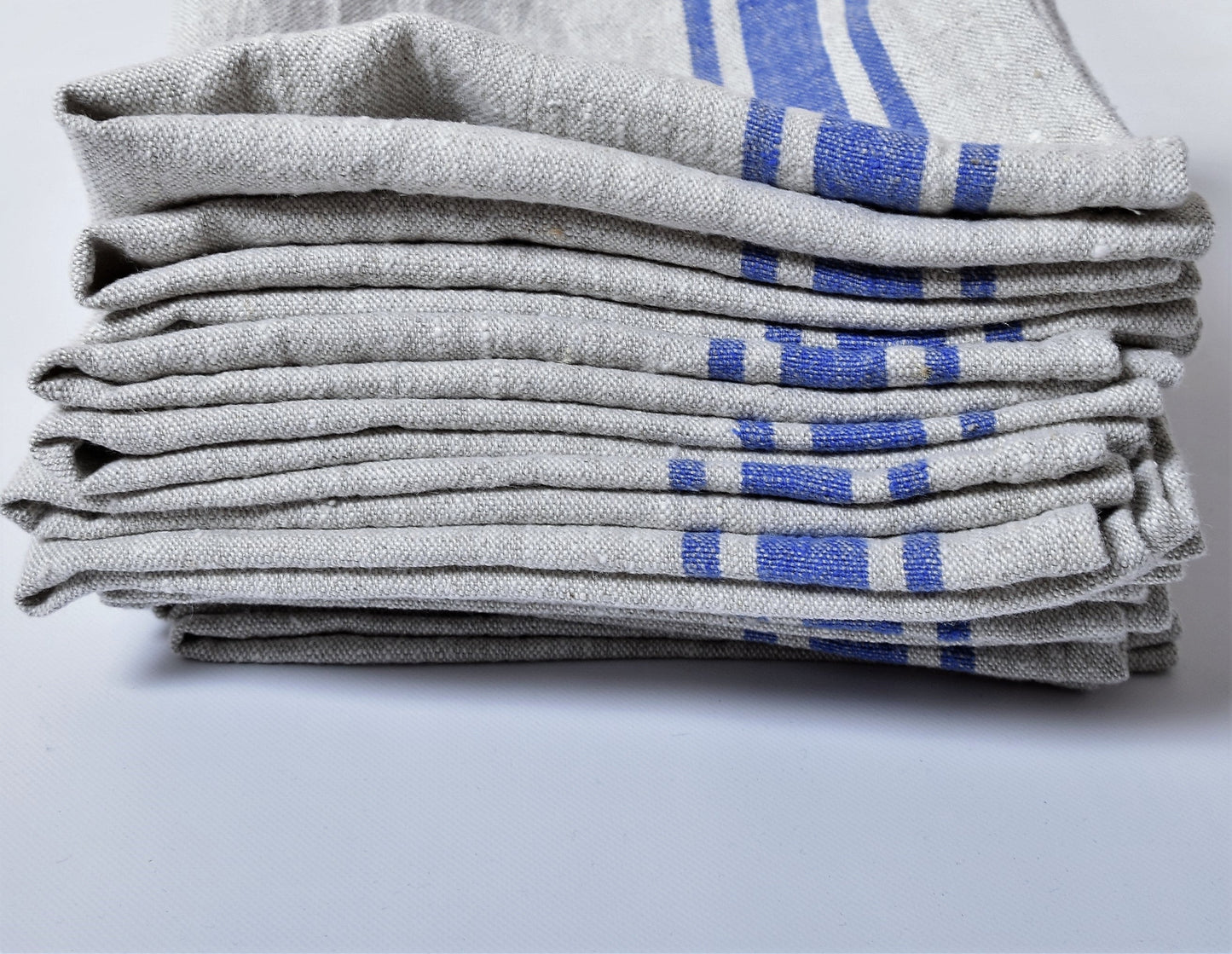 Linen napkins - French linen. Natural blue striped. Sack linen Cottage coutry style. Set of linen napkins. Stonewashed. Linen cloth napkins.
