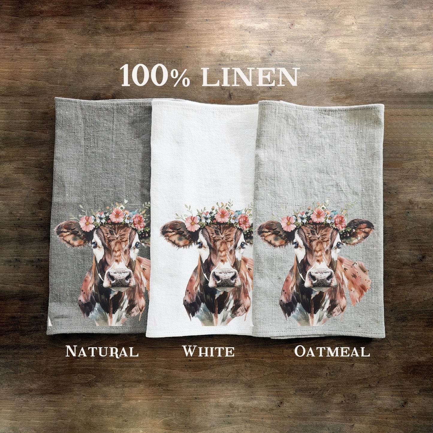 Kitchen Towel in linen Cow print Farmhouse style, hand Towels Tea in linen, pets Dish Towel  Kitchen Décor Tea Towel in linen