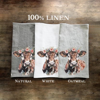 Kitchen Towel in linen Cow print Farmhouse style, hand Towels Tea in linen, pets Dish Towel  Kitchen Décor Tea Towel in linen