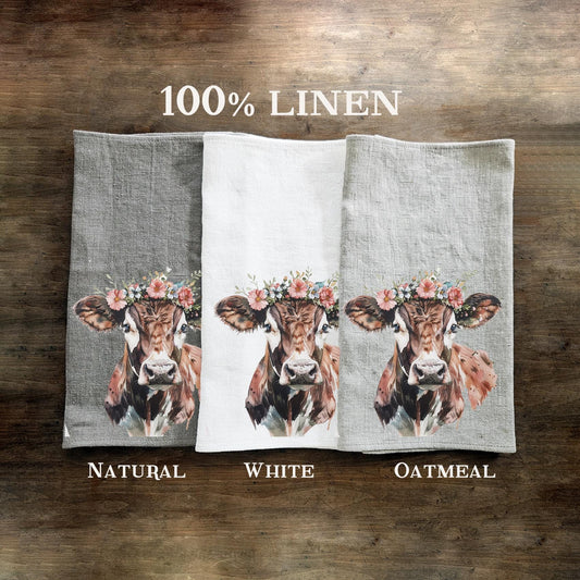 Kitchen Towel in linen Cow print Farmhouse style, hand Towels Tea in linen, pets Dish Towel  Kitchen Décor Tea Towel in linen