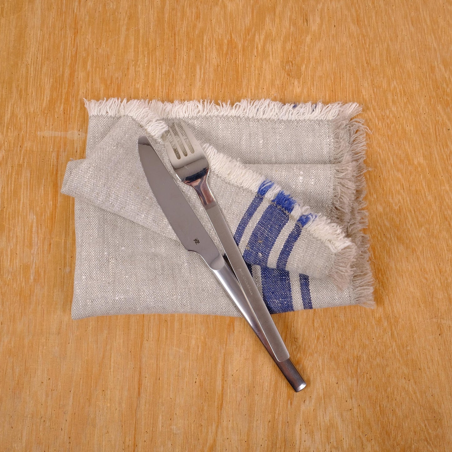 Linen napkins - French linen. Natural outmeal stripes Cottage, coutry style linen. Set of linen napkins. Stonewashed. Linen cloth napkins.