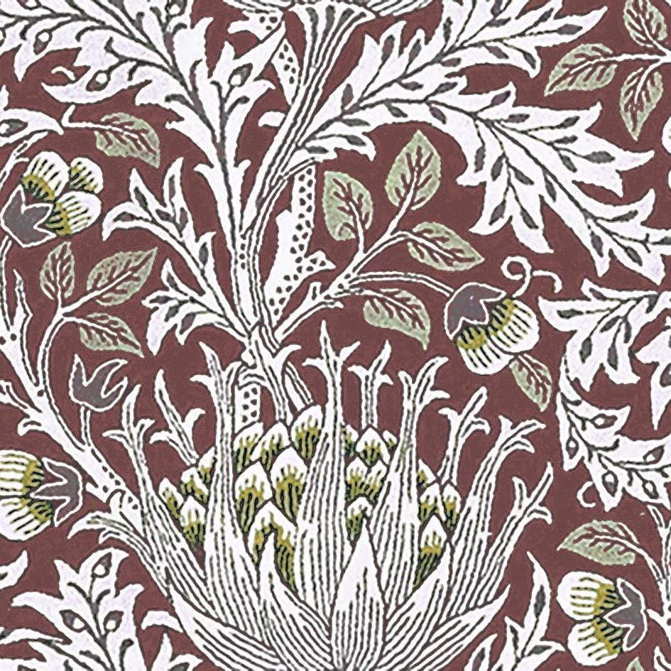 Linen foral tablecloth with ARTICHOKE -W william Morris green floral tablecloth - arts and crafts movement tablecloth Victorian style