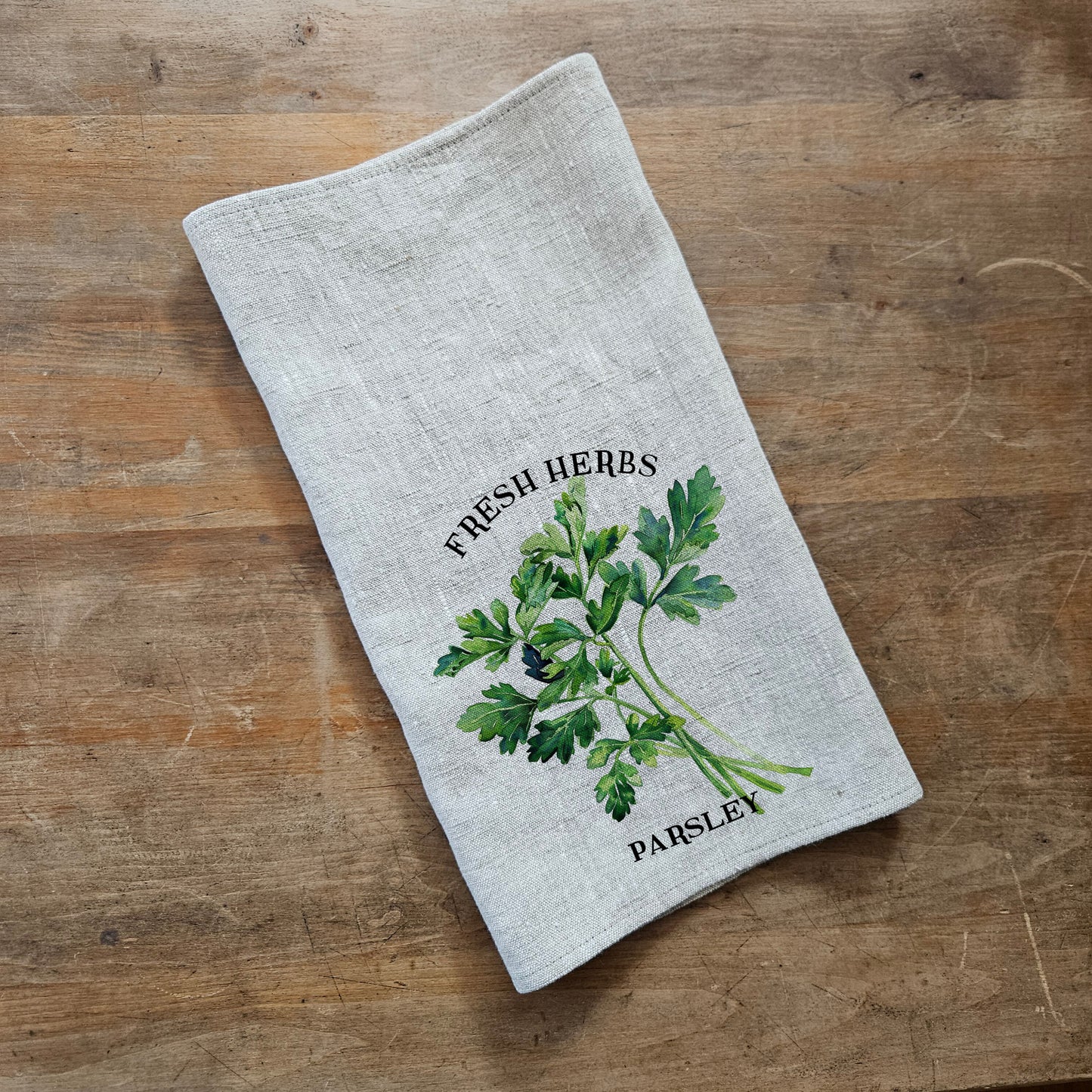 Parsley Floral Tea Towel in linen, Hand Towels Tea, Farmhouse Floral Dish Towel, greenery Floral Kitchen Décor, Floral Kitchen Tea Towel