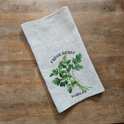 Parsley Floral Tea Towel in linen, Hand Towels Tea, Farmhouse Floral Dish Towel, greenery Floral Kitchen Décor, Floral Kitchen Tea Towel