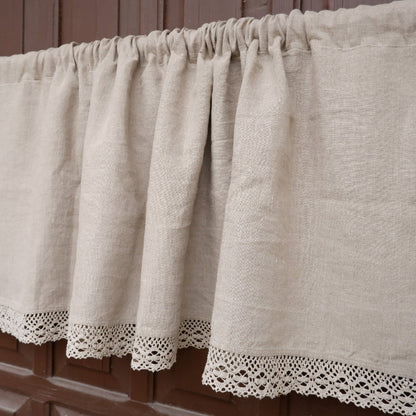 Custom size  Valance natural with laces, Farmhouse Pure linen window treatment, Living room Cafe Kitchen window panel, farmhouse curtains