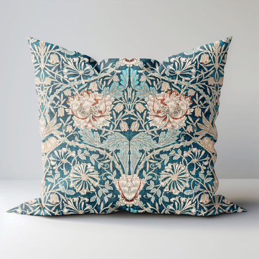 Designer linen Pillow Cover with William Morris Honeysuckle print , Art and Crafts Pillow case on linen for Coutry home  Victorian