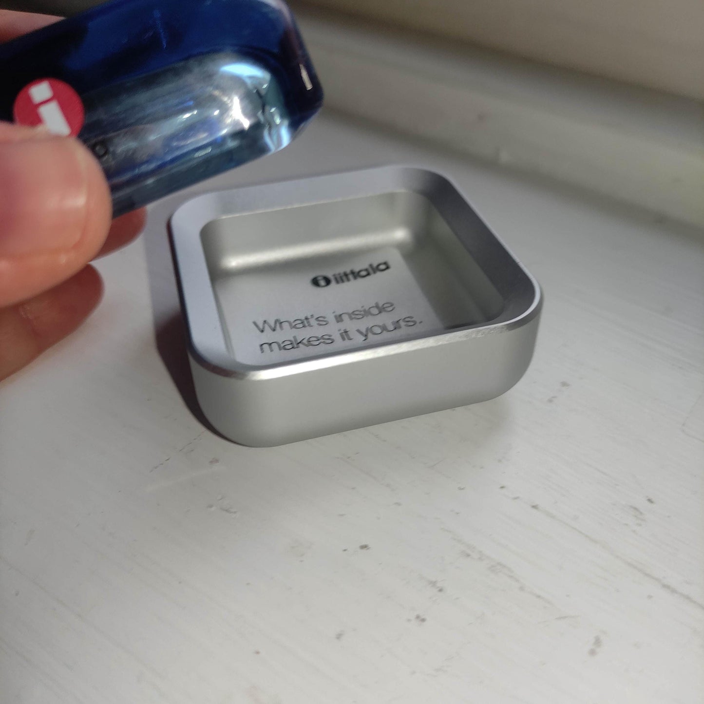 Iittala: VITRIINI Series -  Small Large  Jewelry Box - blue glass with metal bottom