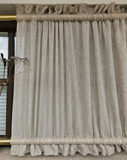 Natural LINEN Cafe Curtains sheer - kitchen curtains with top and bottom rod pocket  - Oatmeal