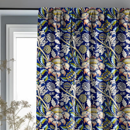 William Morris Curtain WEY, Floral Botanical Blue Print Curtain Panels,  Curtains for living room