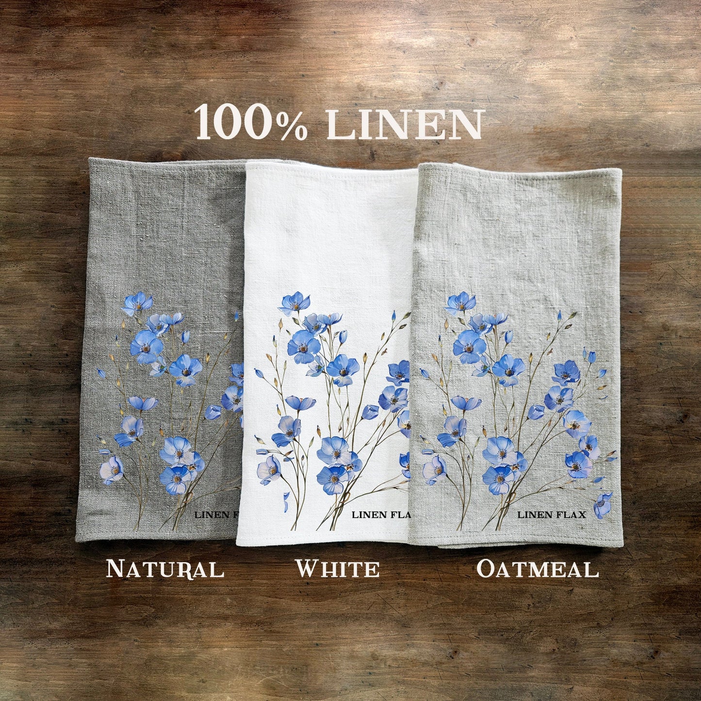 Flax floral Tea Towel in linen, Botanical Hand Towels Tea in linen, meadow flowers linen  Dish Towel  Kitchen Décor Tea Towel in linen