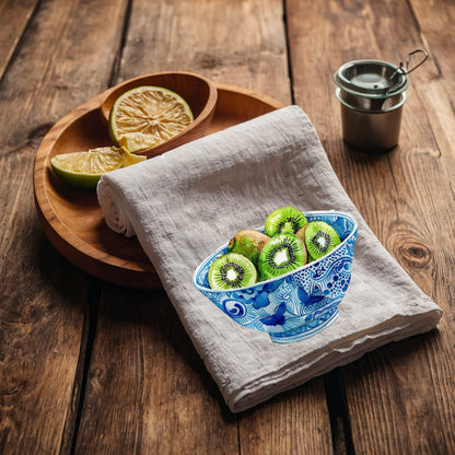Raspberry bowl Tea Towel in linen, Chinoise bowl Hand Towels Tea in linen, berry linen Dish Towel, Holiday Kitchen Décor Tea Towel in linen