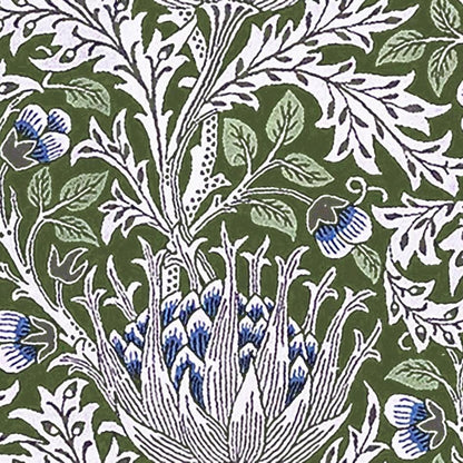 Linen foral tablecloth with ARTICHOKE -W william Morris green floral tablecloth - arts and crafts movement tablecloth Victorian style
