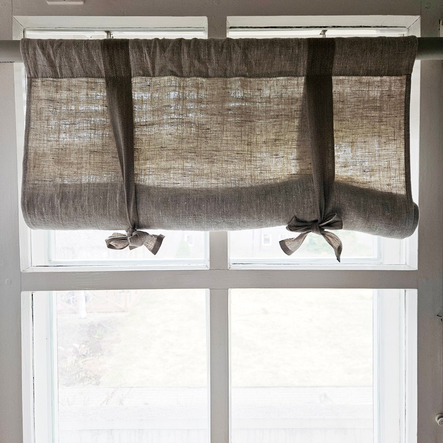 Linen curtains valance with tie up, farmhouse kitchen curtains in natural, door curtains with ties in custom size