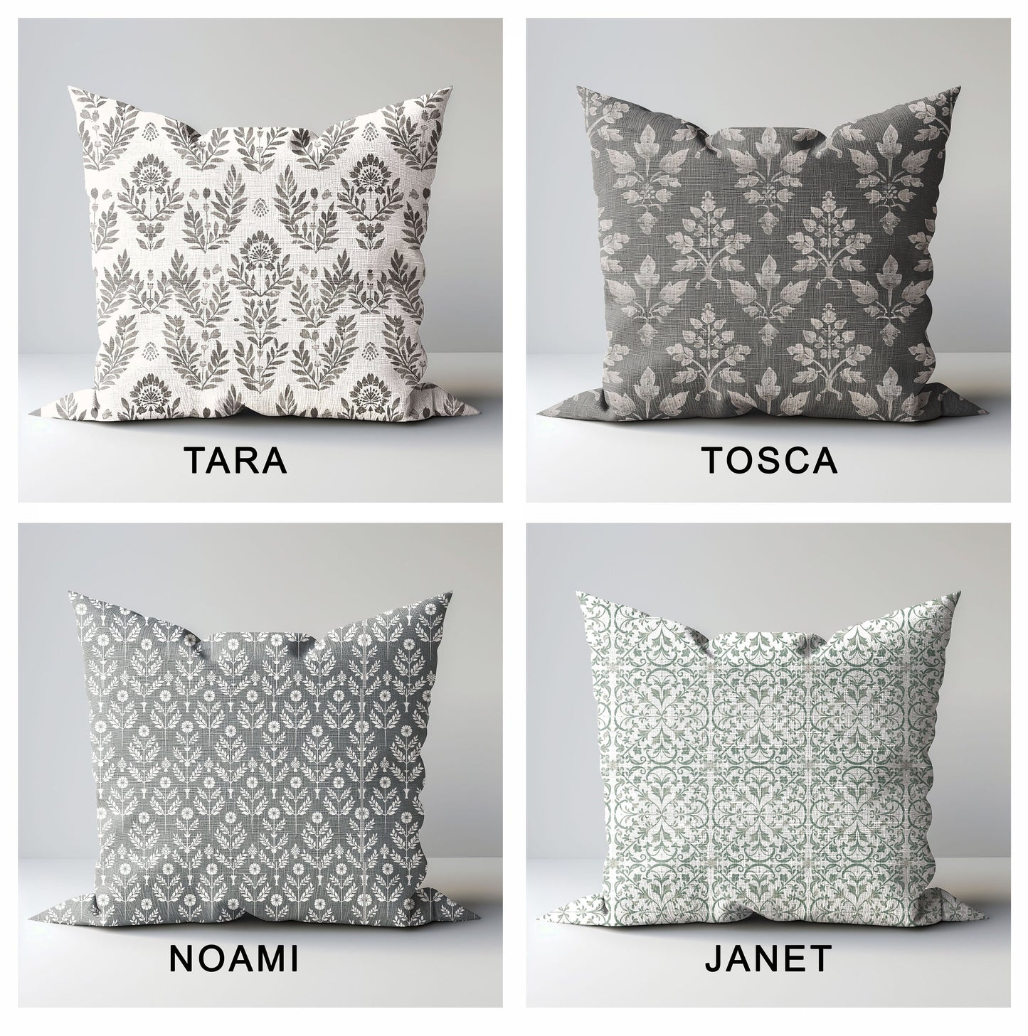 Designer gray Floral Linen curtains, grey neutral Boho curtain panel, Farmhouse Block printed curtains for living room botanical