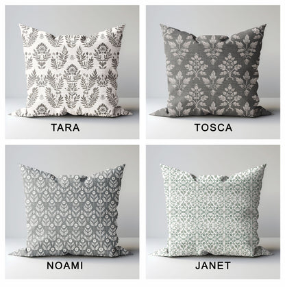 Designer gray Floral Linen curtains, grey neutral Boho curtain panel, Farmhouse Block printed curtains for living room botanical