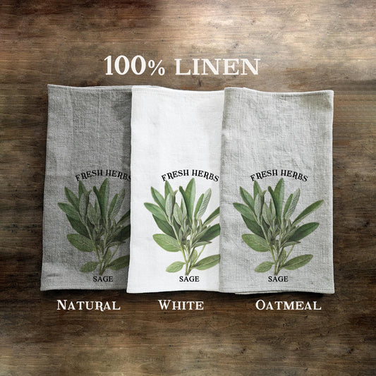 Sage herbs Tea Towel in linen - Hand Towels Tea - Farmhouse Floral Dish Towel - greenery frech herbs Kitchen Décor