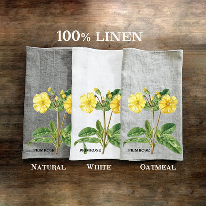 Primrose floral Tea Towel in linen, Botanical Hand Towels Tea in linen, yellow flowers linen  Dish Towel  Kitchen Décor Tea Towel in linen
