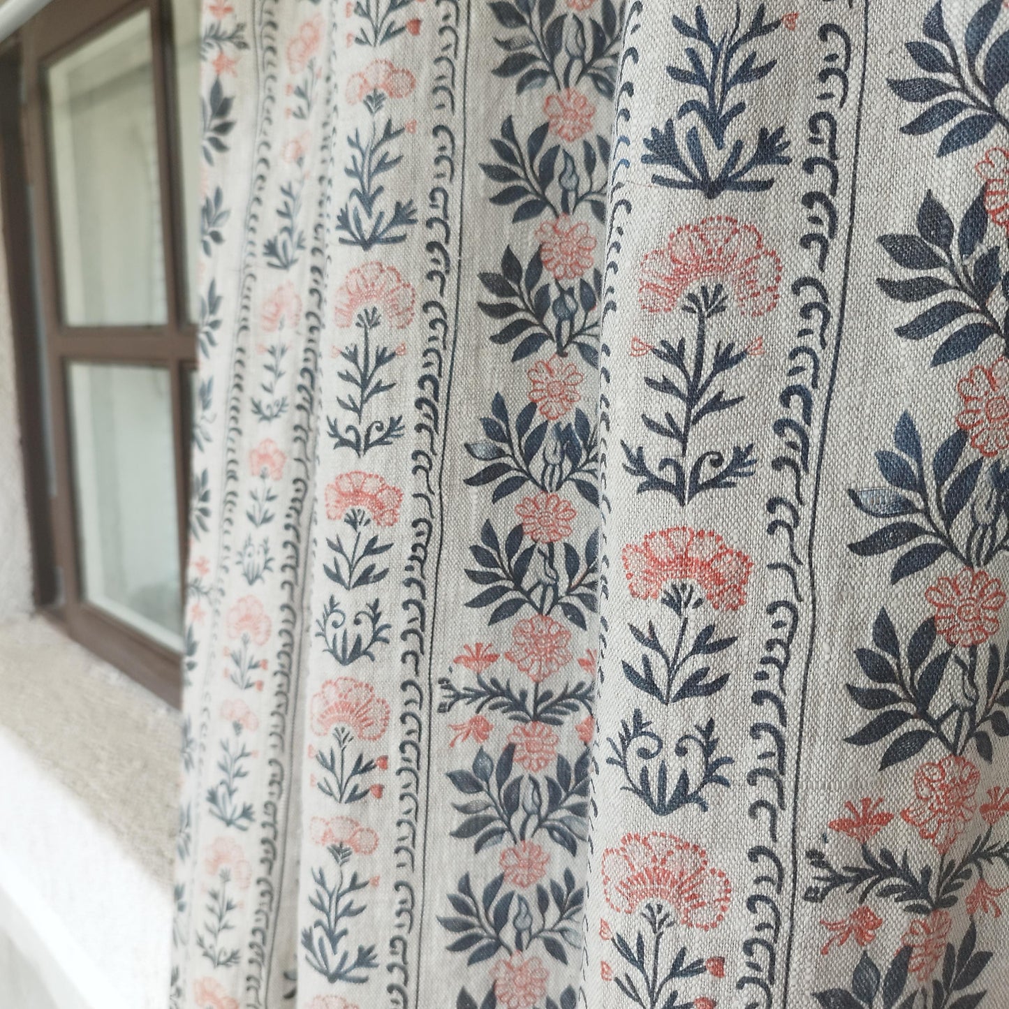 Curtains 100% Linen blue striped french print floral PREWASHED. kitchen Living room farmhouse curtains. Bedroom floral linen window panel