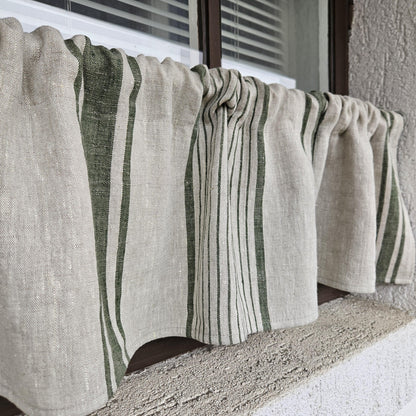 French striped linen Curtains in custom size - window panel for kitchen Living room farmhouse - Grain Sack green striped curtain