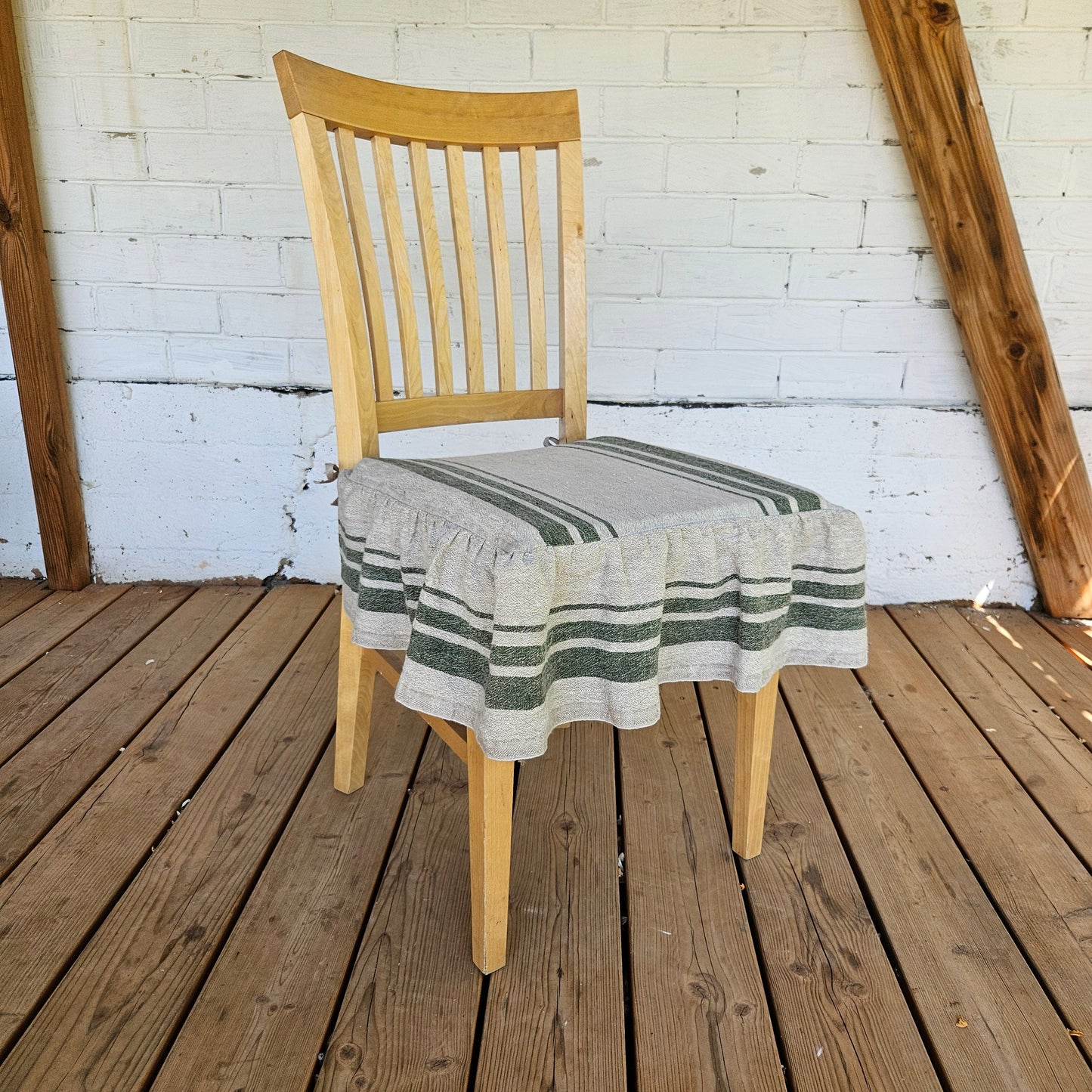 Linen Seat Cushion striped with ties - Striped Chair Pad Pillow - Natural French Style Heavy Weight 100% Linen Fabric french striped