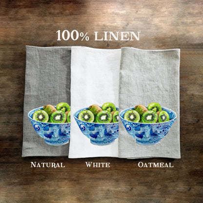 Kiwi bowl Tea Towel in linen, Chinoise bowl Hand Towels Tea in linen, linen  Dish Towel, Holiday Kitchen Décor Tea Towel in linen