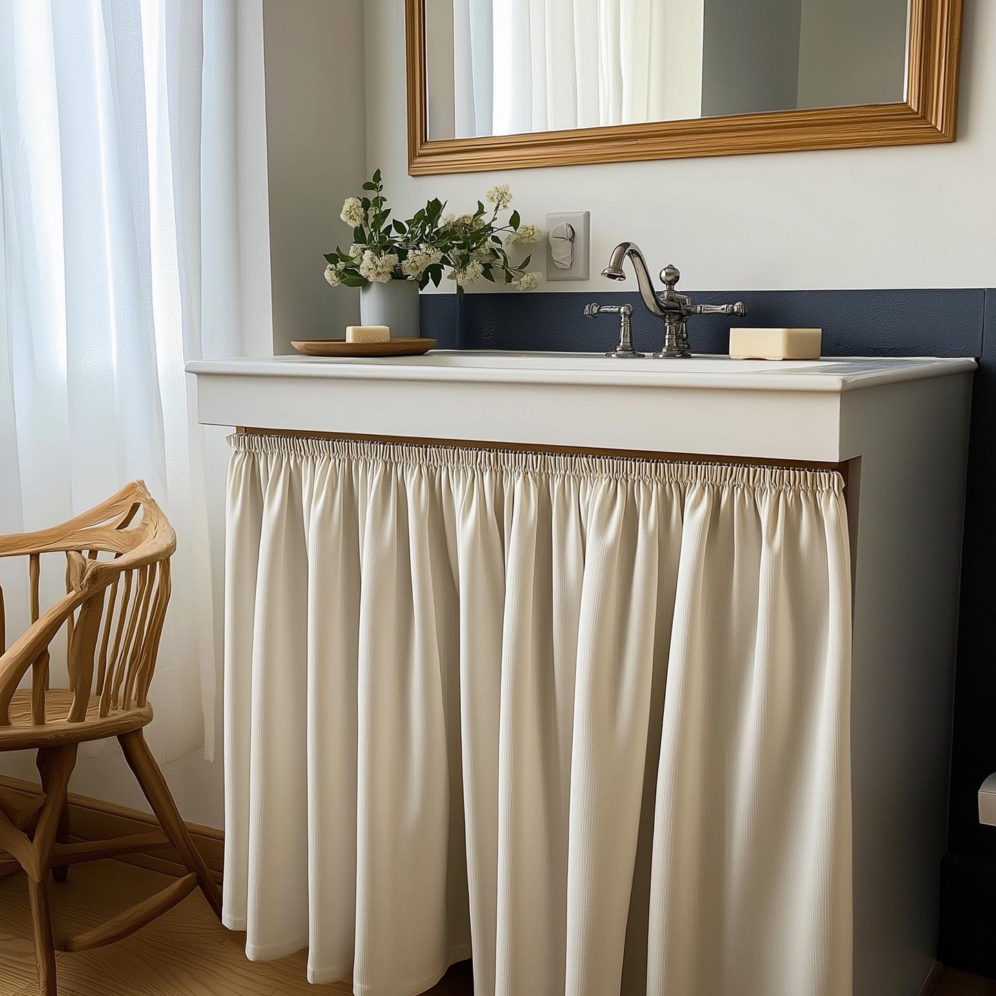 Custom Sink Skirt with velcro - Handmade Sink or Fireplace Curtain - Custom Sizes Linen Valance farmhouse sink curtains