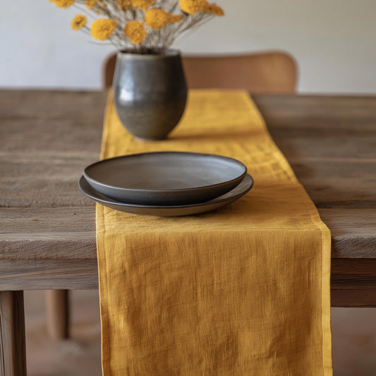 Linen runner Stonewashed CUSTOM size - 100% linen  party dinning table decor Handmade Table linens in mustard or other custom colors