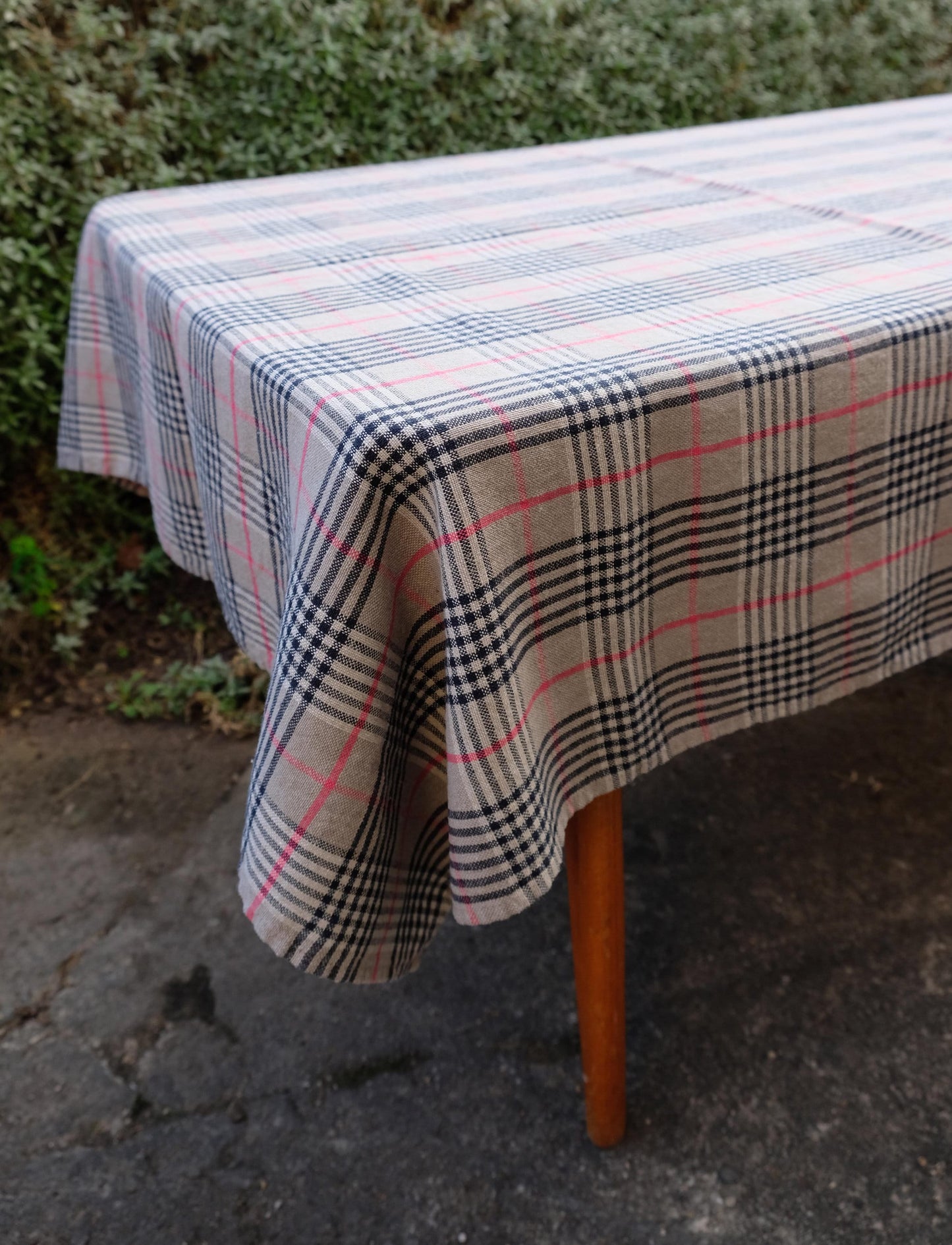 100% Linen tablecloth Tartan check brown PREWASHED French table cloth rustic rectangle square oval  country style flax custom