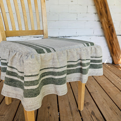 Linen Seat Cushion striped with ties - Striped Chair Pad Pillow - Natural French Style Heavy Weight 100% Linen Fabric french striped