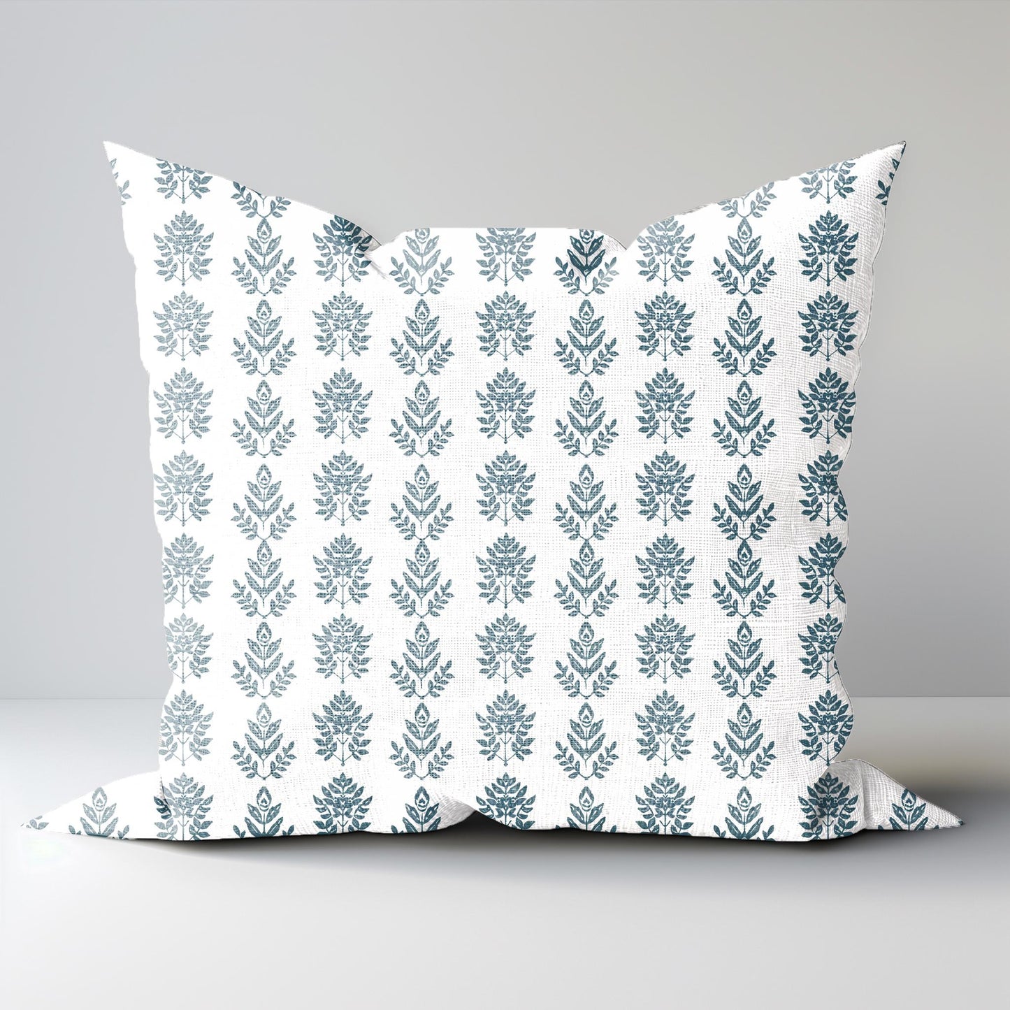 Designer Floral Teal blue on White linen pillow cover, Boho pillow with teal blue print, botanical Cushion cover decorative pillow cover