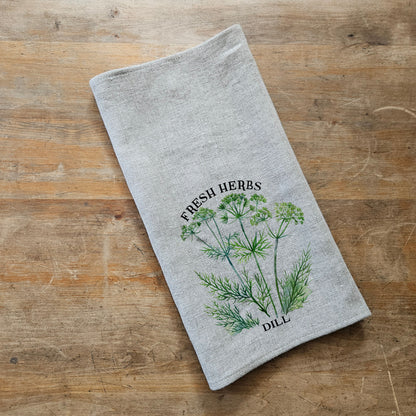 Dill blommig kökshandduk i linne, handdukar för te, bondgårdsblommig kökshandduk, grön blommig köksdekor, blommig kökshandduk