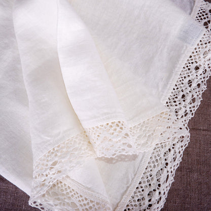 White laced linen tablecloth, 100% Linen tablecloth with LACES Romantic Luxury PREWASHED French table cloth rectangle square oval
