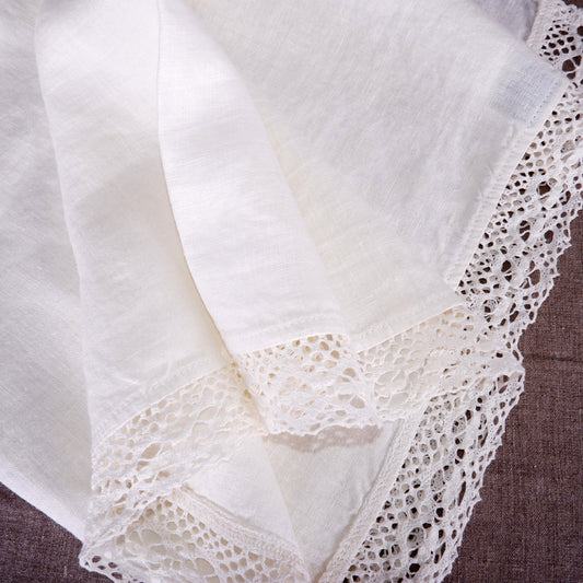 White laced linen tablecloth, 100% Linen tablecloth with LACES Romantic Luxury PREWASHED French table cloth rectangle square oval
