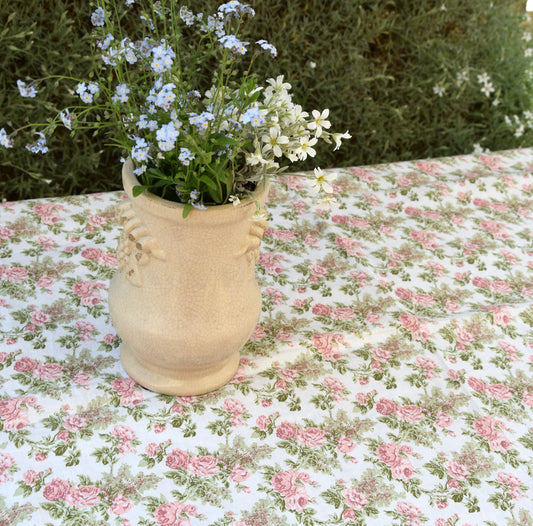 100% Linen tablecloth PREWASHED Provence Roses print French table cloth rustic rectangle square oval Grey Blue country style flax custom