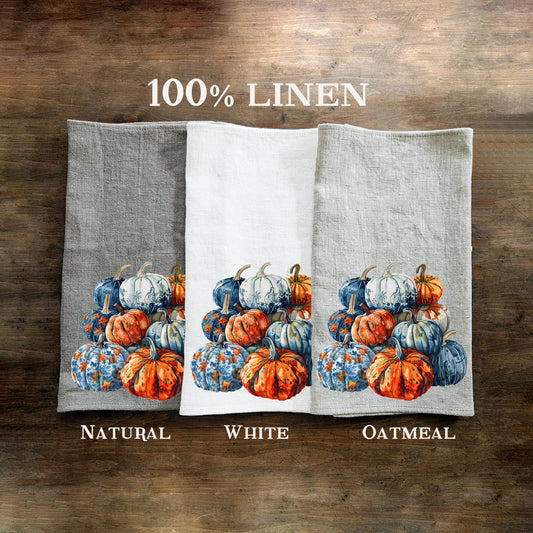 Halloween Tea Towel in linen, Pumpkins Hand Towels Tea in linen, cats linen  Dish Towel, witch hat Kitchen Décor Tea Towel in linen