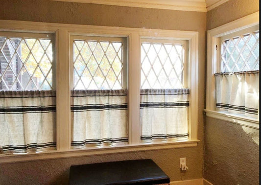 Ticking Valance - grey black - Farmhouse Pure linen window treatment - Living room Cafe Kitchen window panel - Grain sack farmhouse curtains