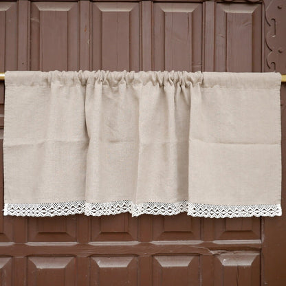 Custom size  Valance natural with laces, Farmhouse Pure linen window treatment, Living room Cafe Kitchen window panel, farmhouse curtains