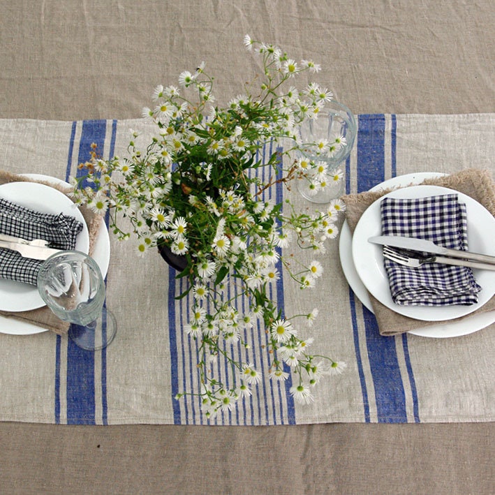 Linen runner - french sack linen. Rustic striped linen Cottage farmhouse coutry style linen. Stonewashed. 100% linen Burlap
