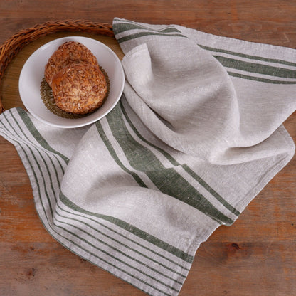 Washed linen kitchen towel. Guest hand towel. Natural dish towel. Striped French style linen towels - set of 2, Thick linen tea towels