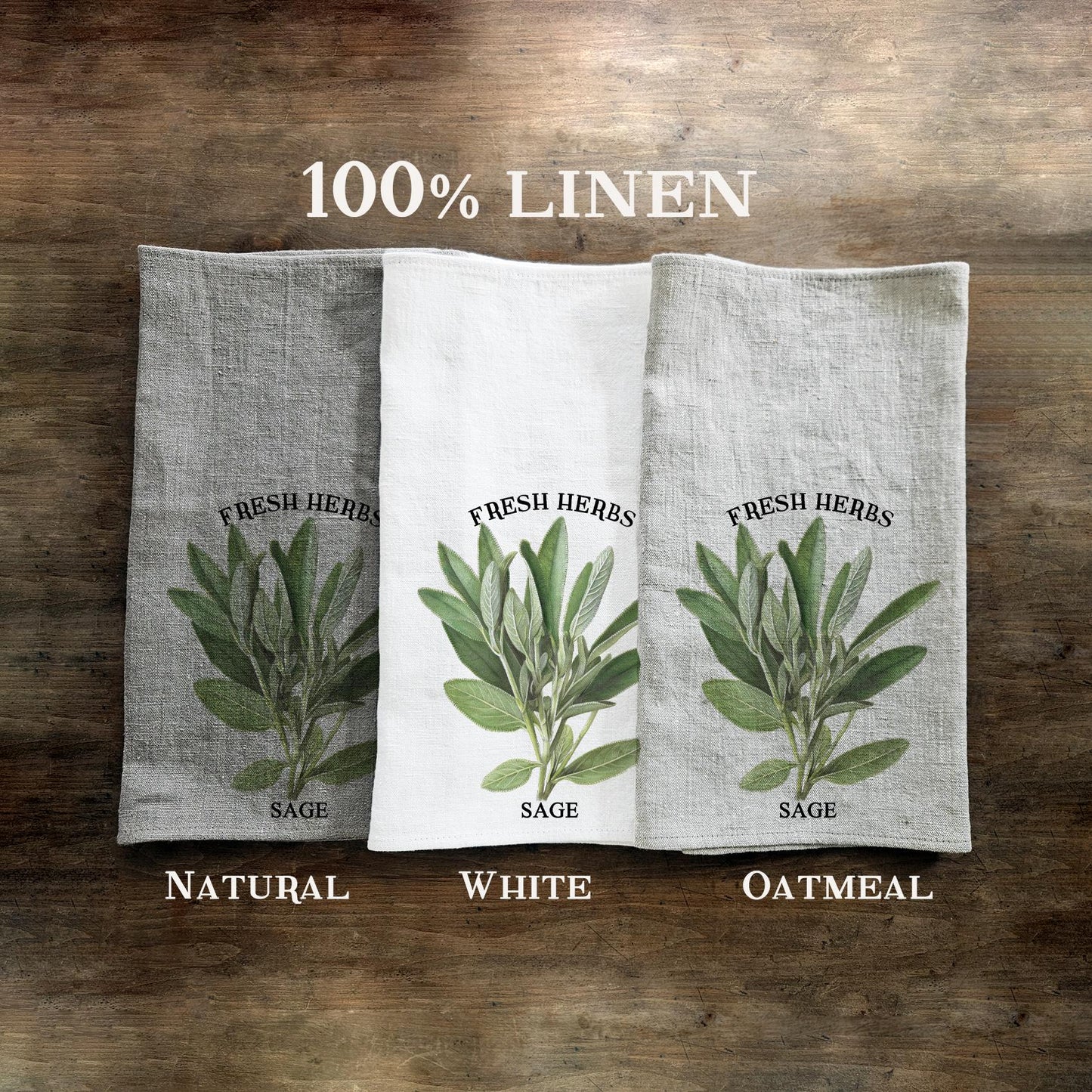 Sage herbs Tea Towel in linen - Hand Towels Tea - Farmhouse Floral Dish Towel - greenery frech herbs Kitchen Décor