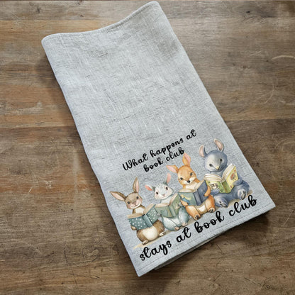 Book club Tea Towel in linen, Custom Hand Towels Tea in linen, artistic linen Dish Towel  Kitchen Décor Tea Towel in linen