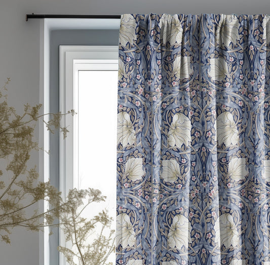 William Morris Curtain Panel Strawberry Thief, Floral with birds and strawberries Print Pattern  Curtain Panels,  Curtains for living room