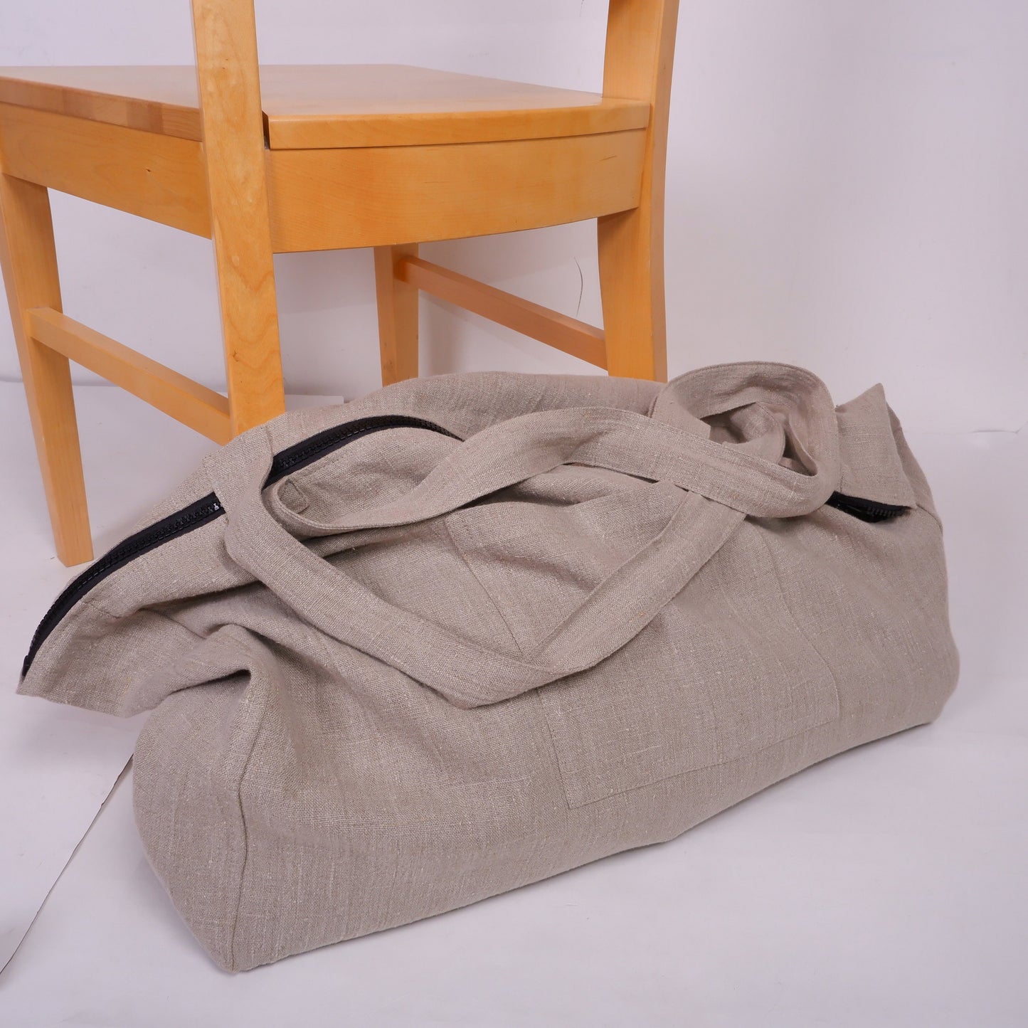 ZIPPER French style linen beach bag  - Oversized linen bag with zipper closure - linen beach bag with pockets  - large linen tote bag
