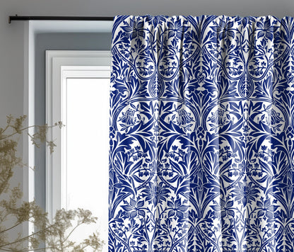 William Morris Curtain Panel Bluebell in green, Floral Botanical Blue Print  Curtain Panels,  Curtains for living room