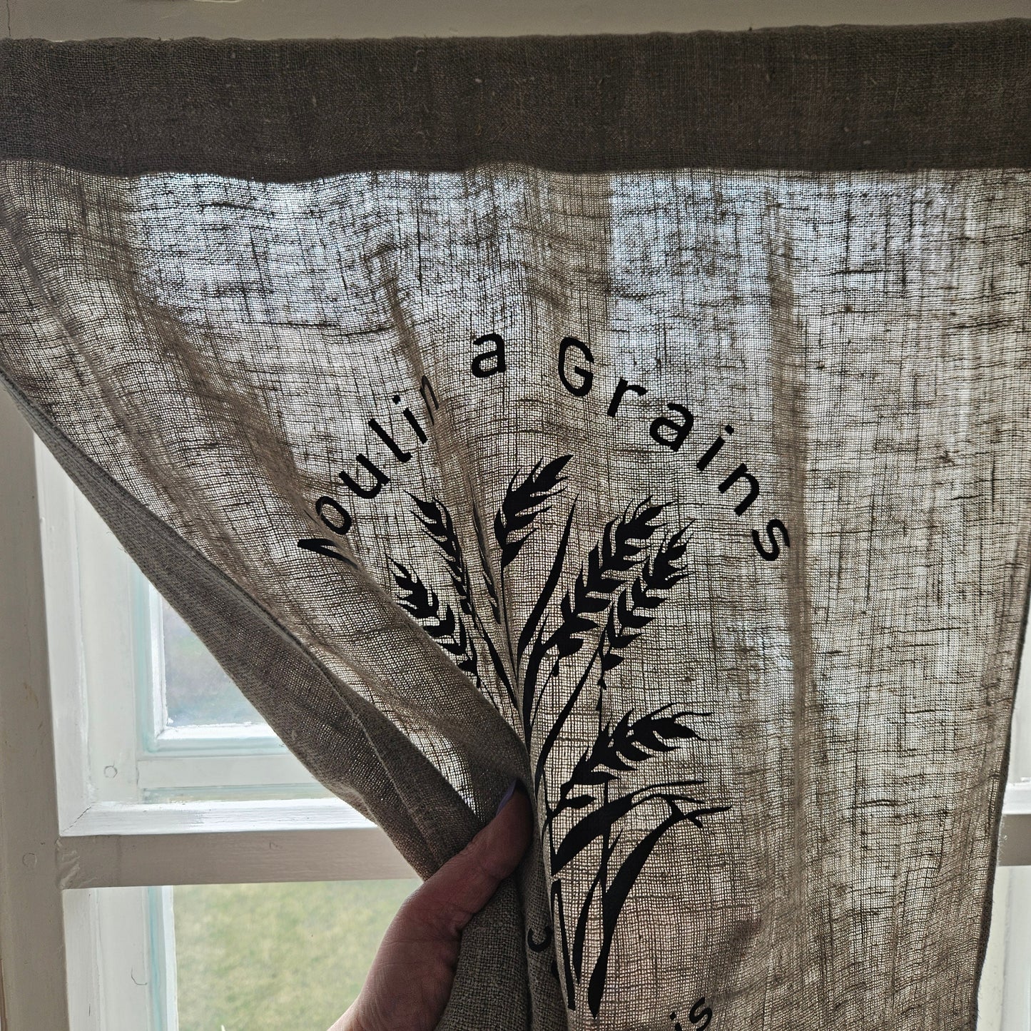 Natural grain sack Cafe Curtains, French stamp burlap Farmhous window panel, Living room Cafe Kitchen window curtain custom size